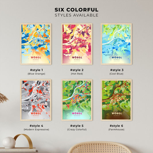 Colorful WÖRGL AUSTRIA Fine Art Map Blue Orange