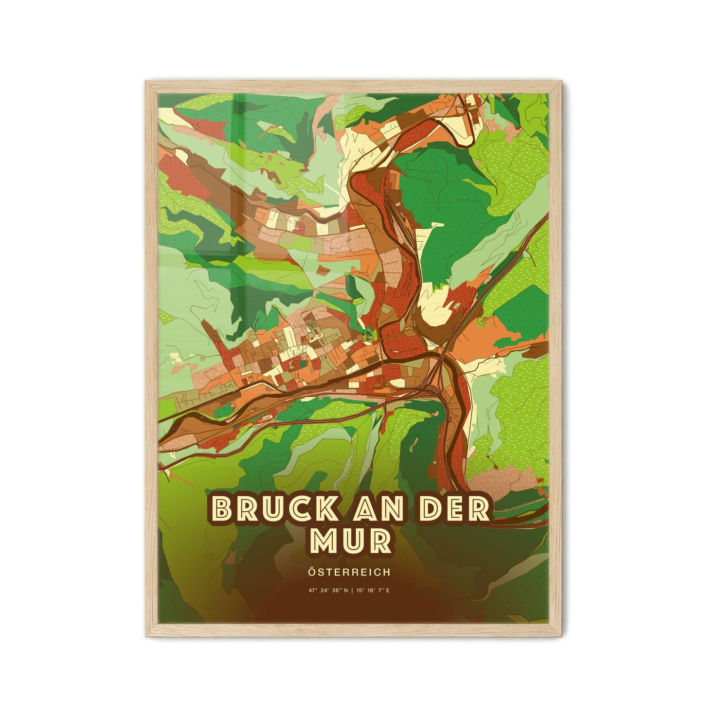 Colorful BRUCK AN DER MUR AUSTRIA Fine Art Map Farmhouse
