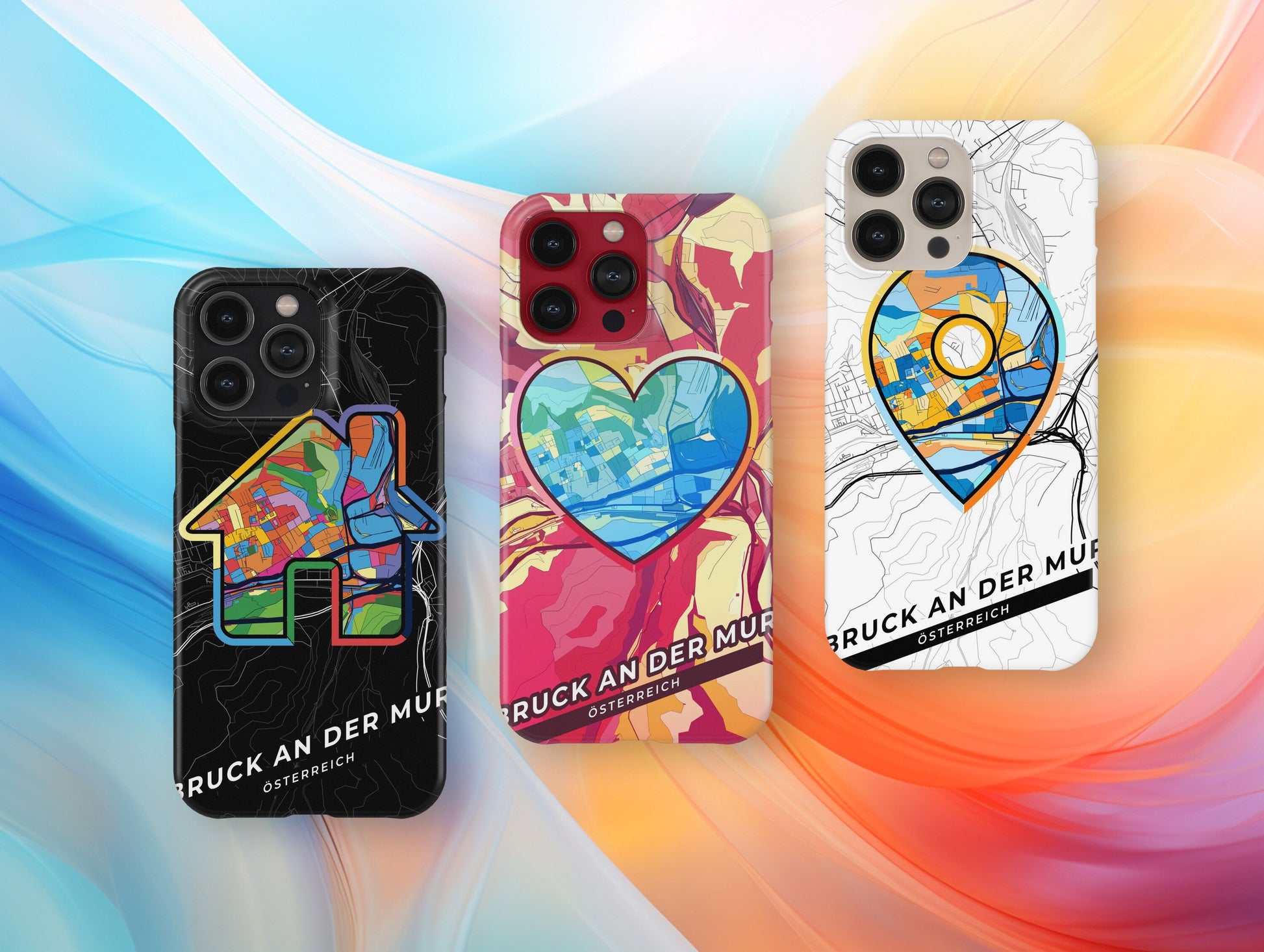 Bruck An Der Mur Österreich slim phone case with colorful icon. Birthday, wedding or housewarming gift. Couple match cases.