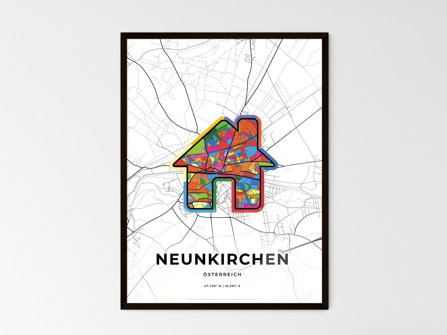 Neunkirchen Austria wedding art map with home icon