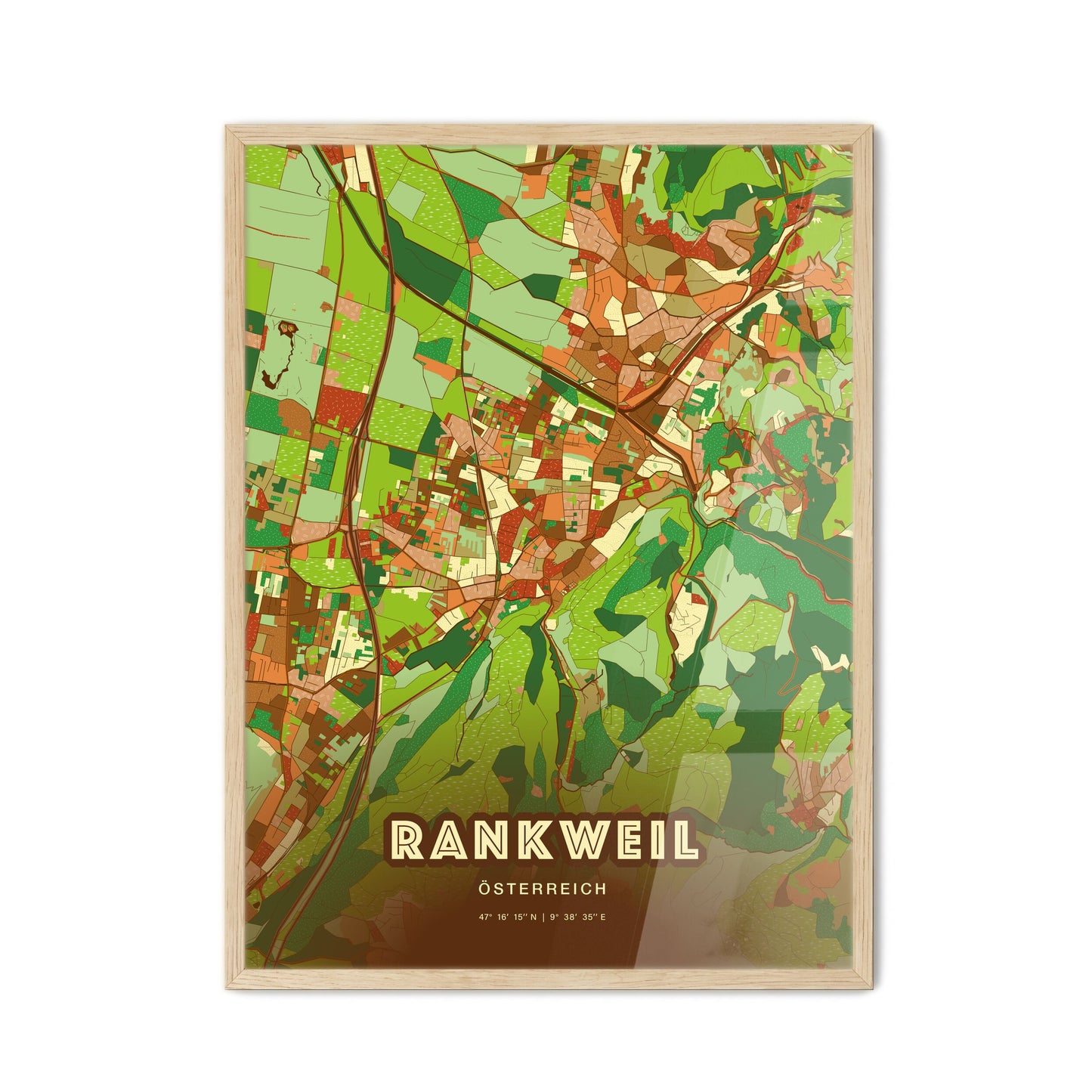 Colorful RANKWEIL AUSTRIA Fine Art Map Farmhouse