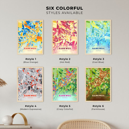 Colorful RANKWEIL AUSTRIA Fine Art Map Blue Orange