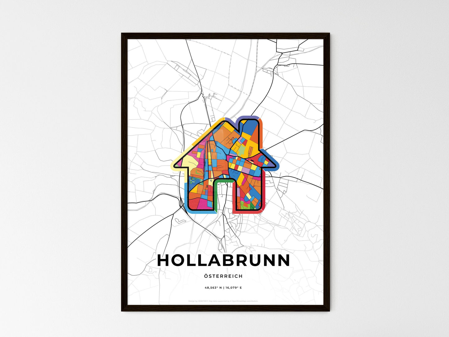 Hollabrunn Austria wedding art map with home icon