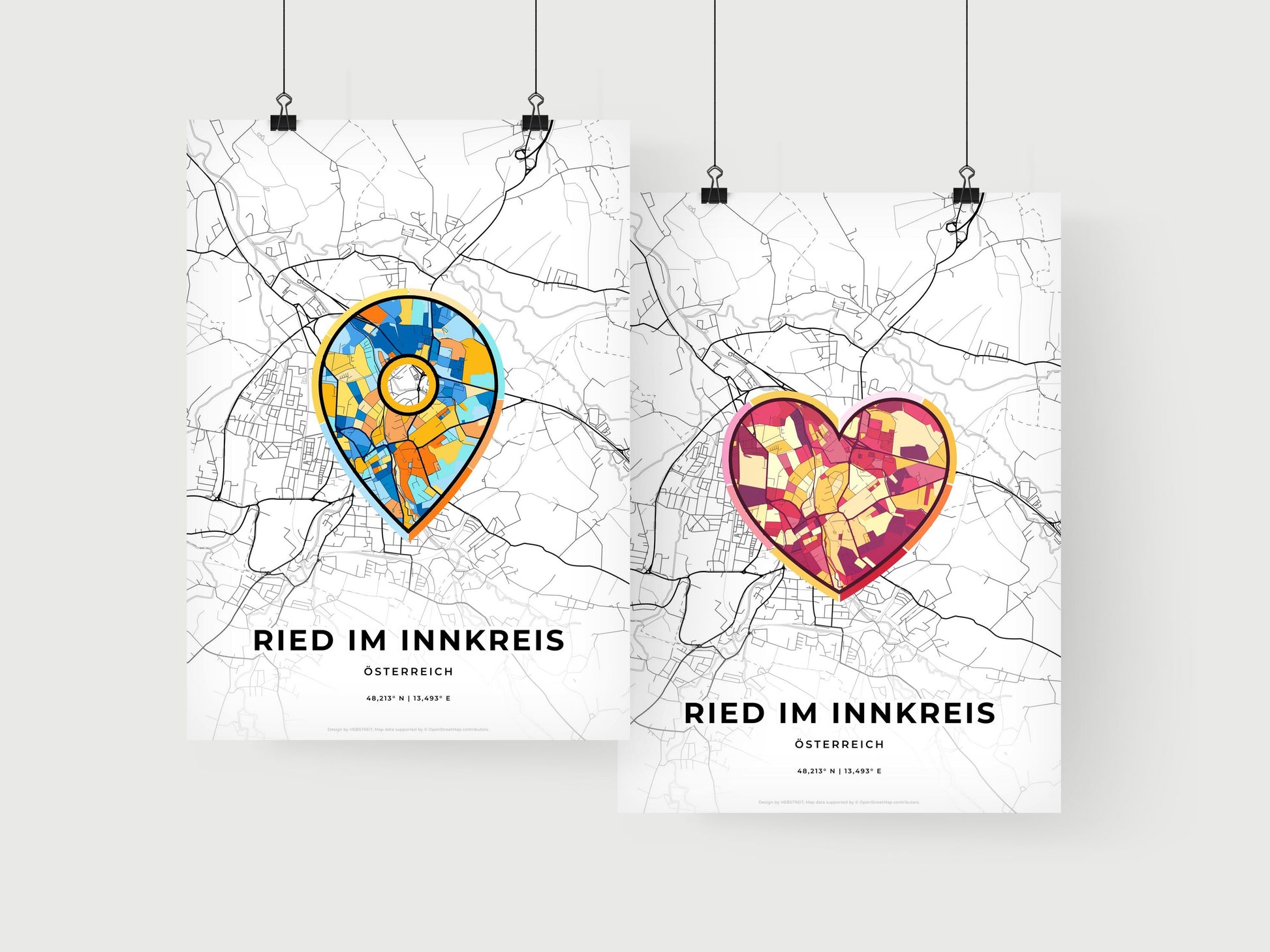 RIED IM INNKREIS AUSTRIA minimal art map with a colorful icon. Where it all began, Couple map gift.