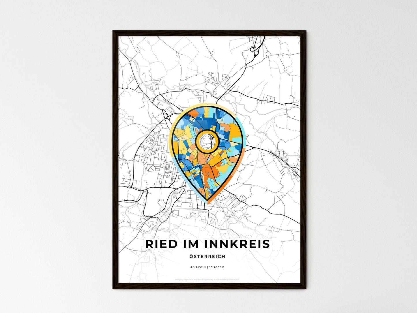RIED IM INNKREIS AUSTRIA minimal art map with a colorful icon. Where it all began, Couple map gift. Style 1