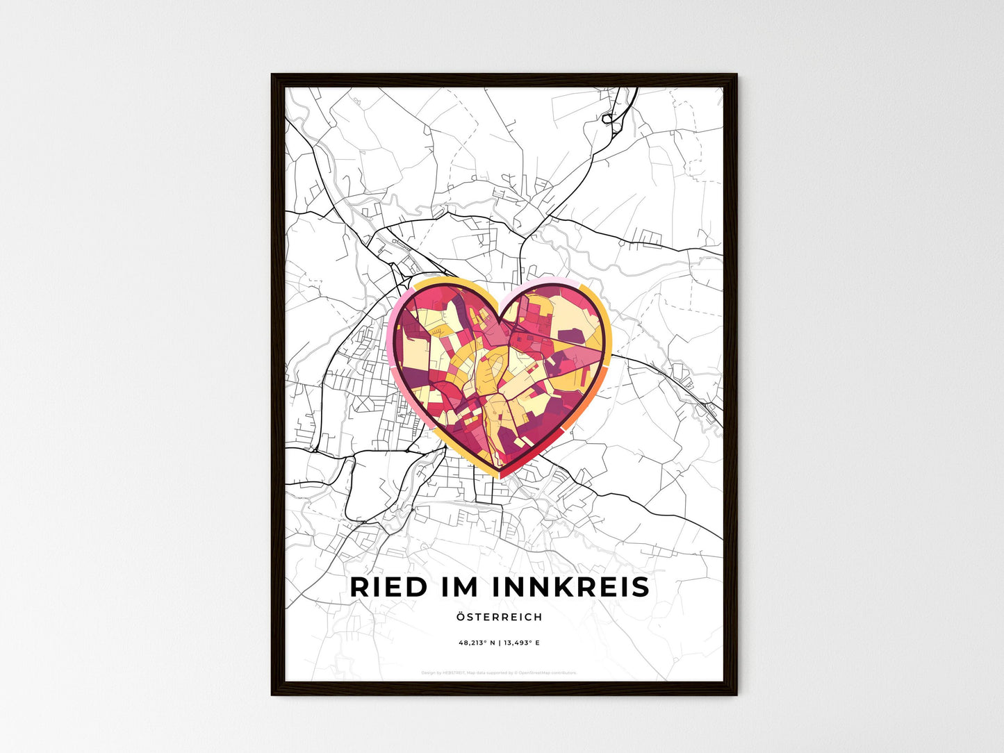 RIED IM INNKREIS AUSTRIA minimal art map with a colorful icon. Where it all began, Couple map gift. Style 2