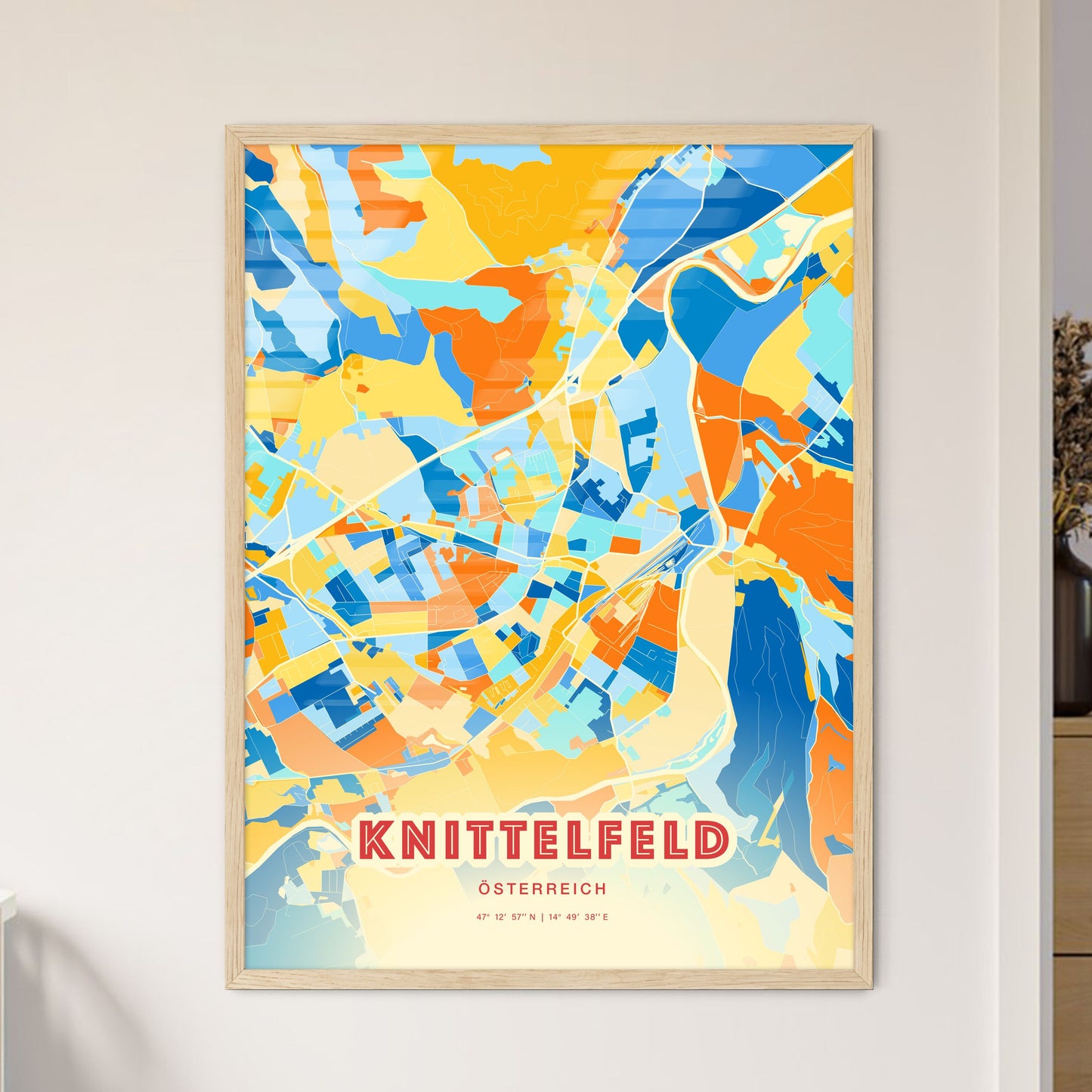 Colorful KNITTELFELD AUSTRIA Fine Art Map Blue Orange