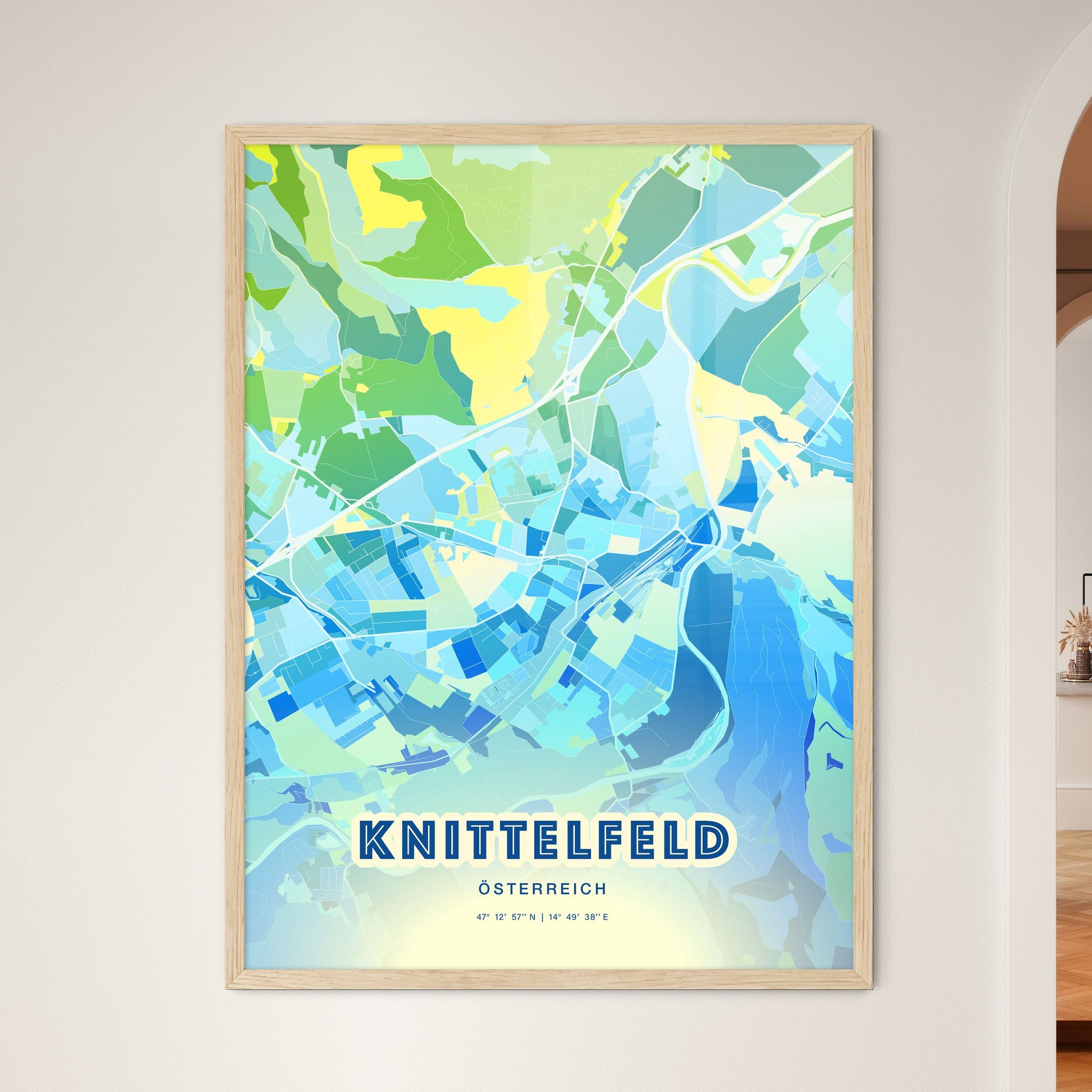 Colorful KNITTELFELD AUSTRIA Fine Art Map Cool Blue