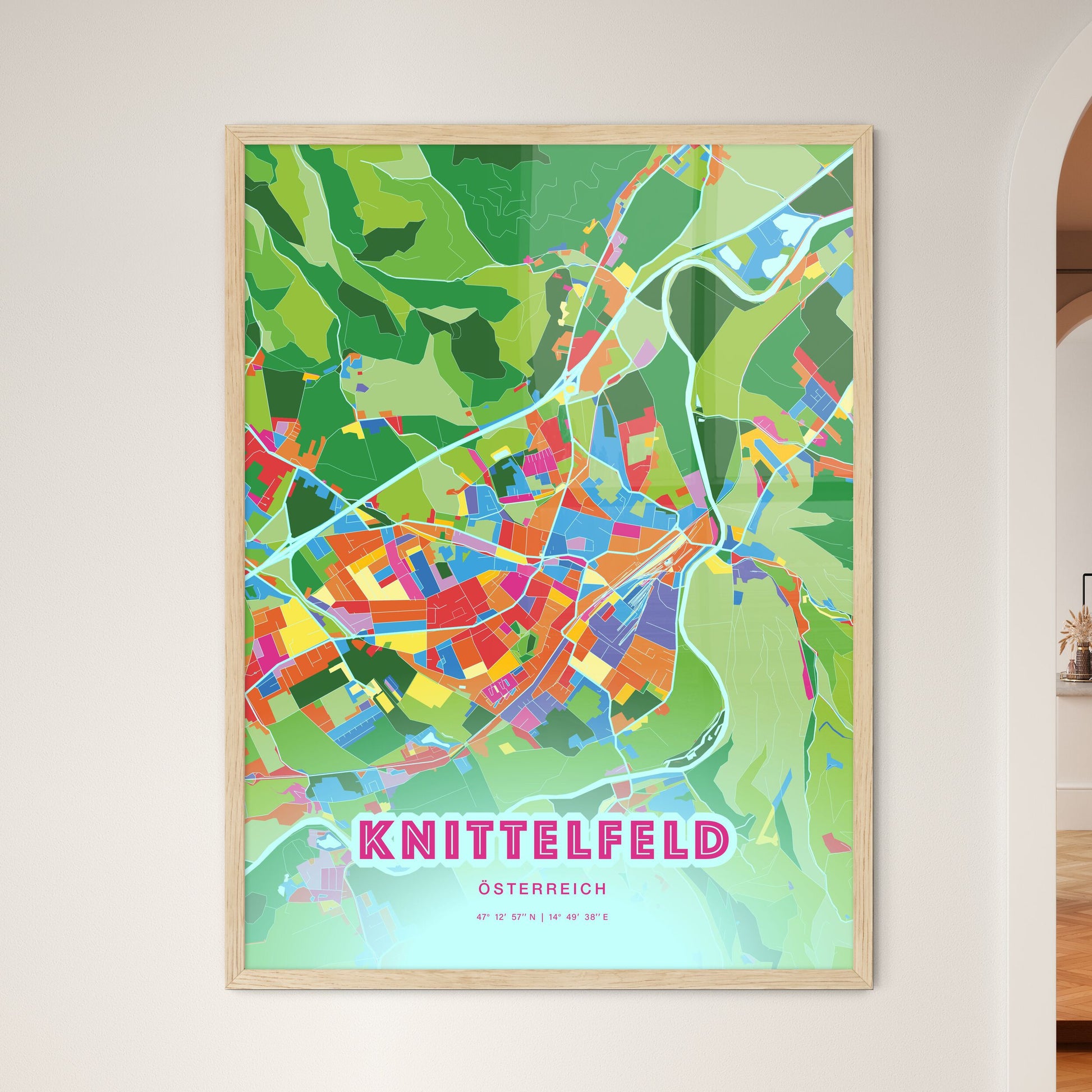 Colorful KNITTELFELD AUSTRIA Fine Art Map Crazy Colors