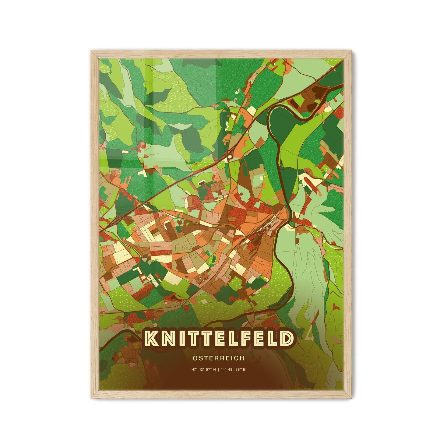 Colorful KNITTELFELD AUSTRIA Fine Art Map Farmhouse