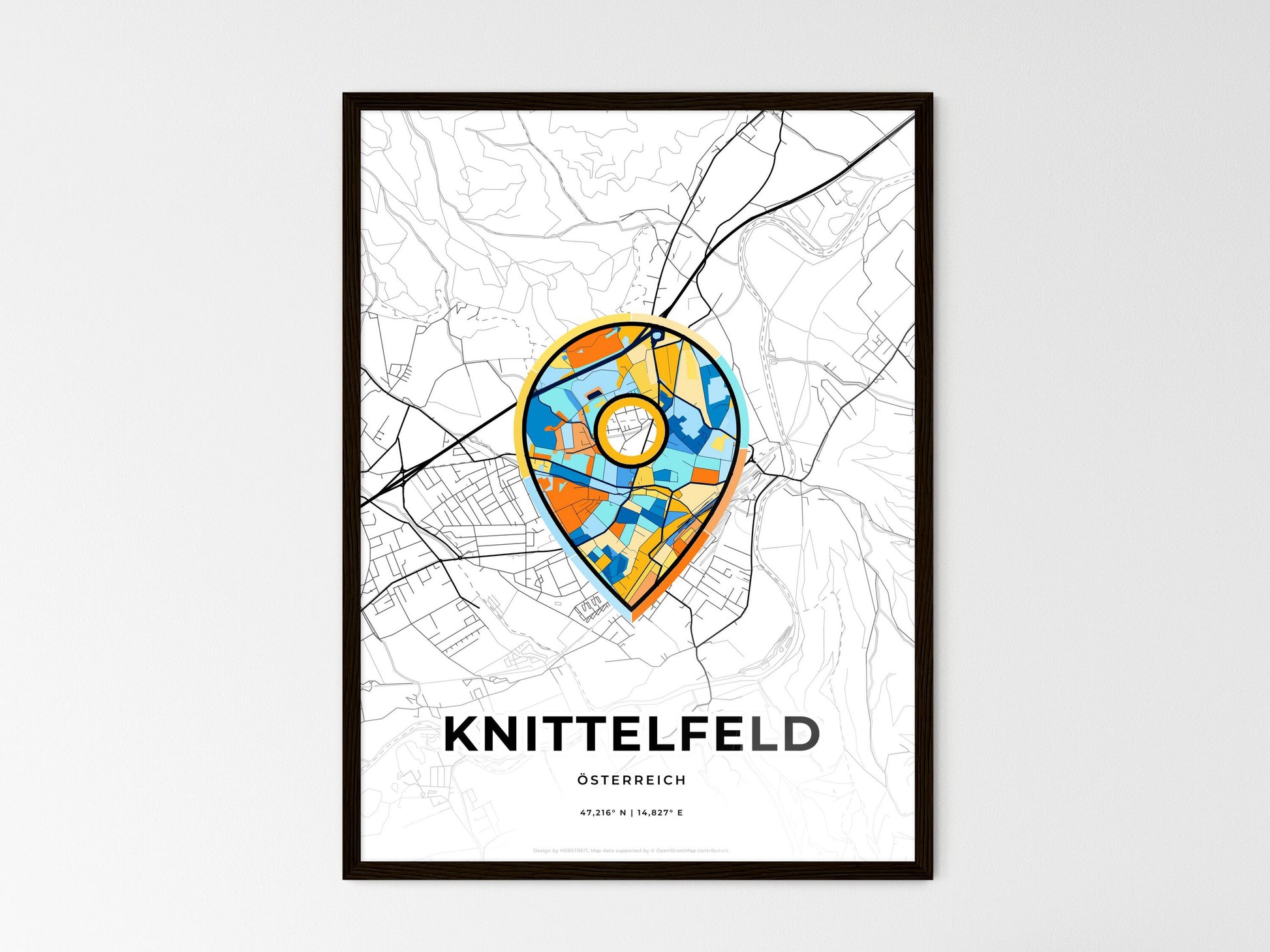 KNITTELFELD AUSTRIA minimal art map with a colorful icon. Where it all began, Couple map gift. Style 1