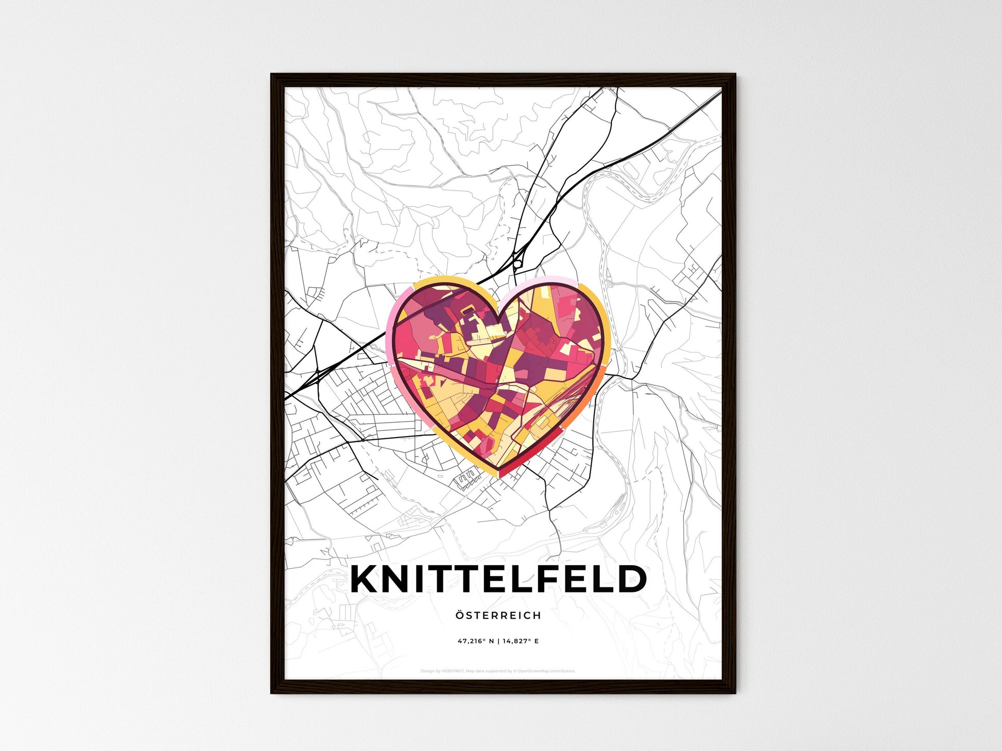 KNITTELFELD AUSTRIA minimal art map with a colorful icon. Where it all began, Couple map gift. Style 2