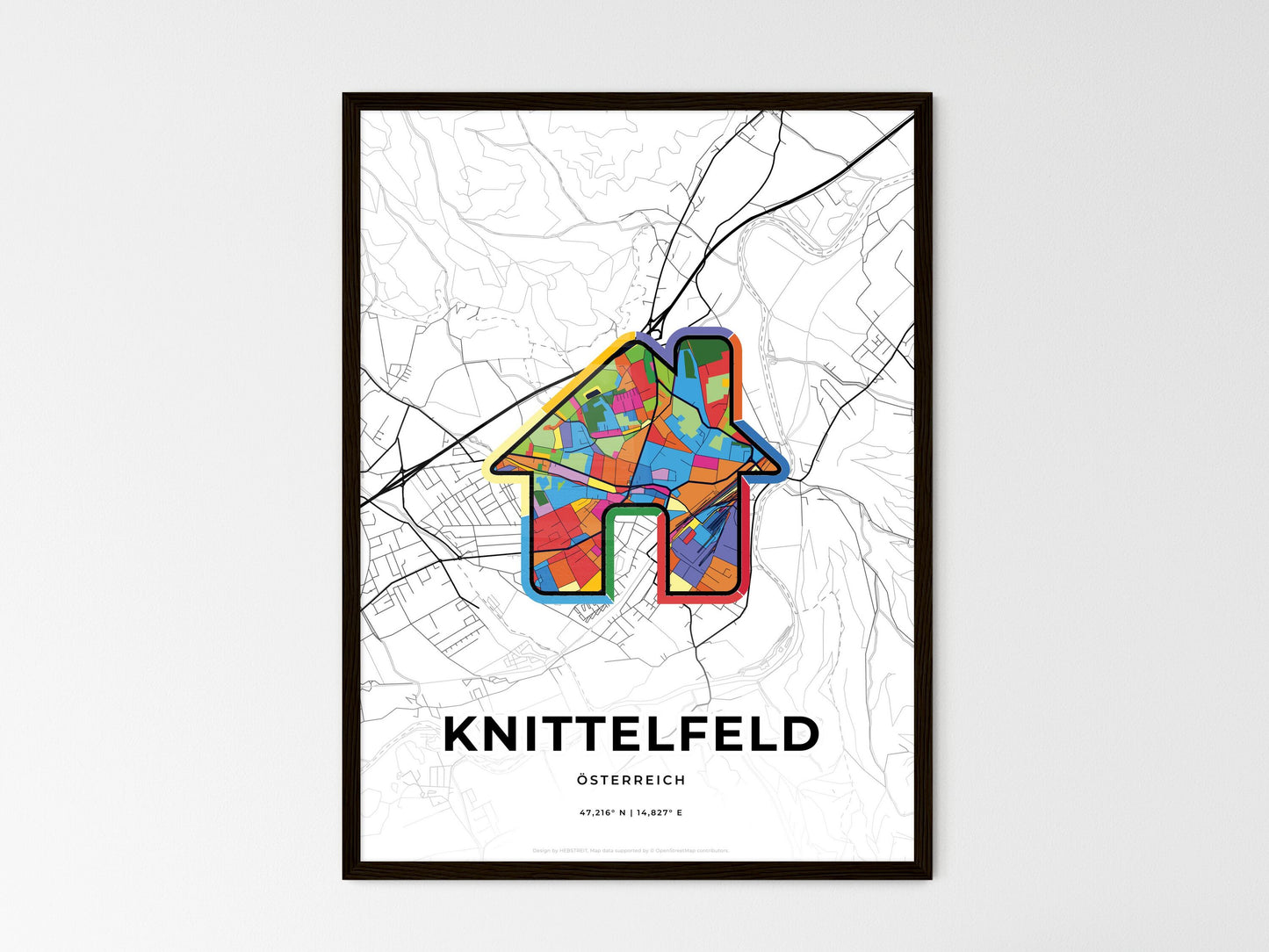 Knittelfeld Austria wedding art map with home icon