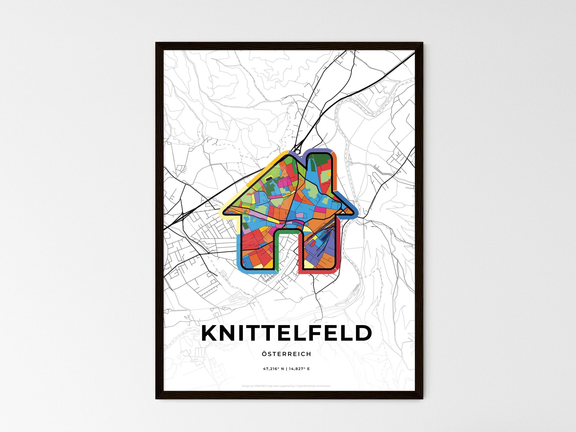 KNITTELFELD AUSTRIA minimal art map with a colorful icon. Where it all began, Couple map gift. Style 3