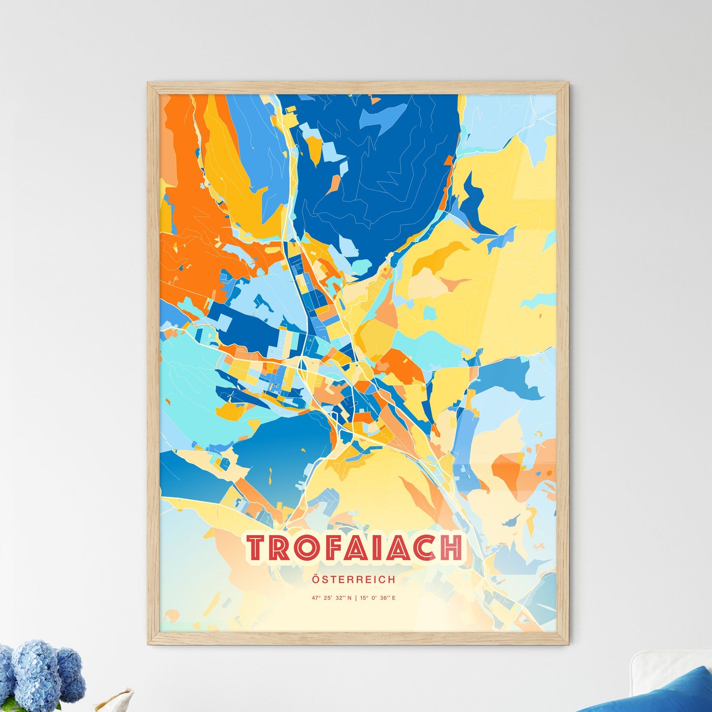 Colorful TROFAIACH AUSTRIA Fine Art Map Blue Orange