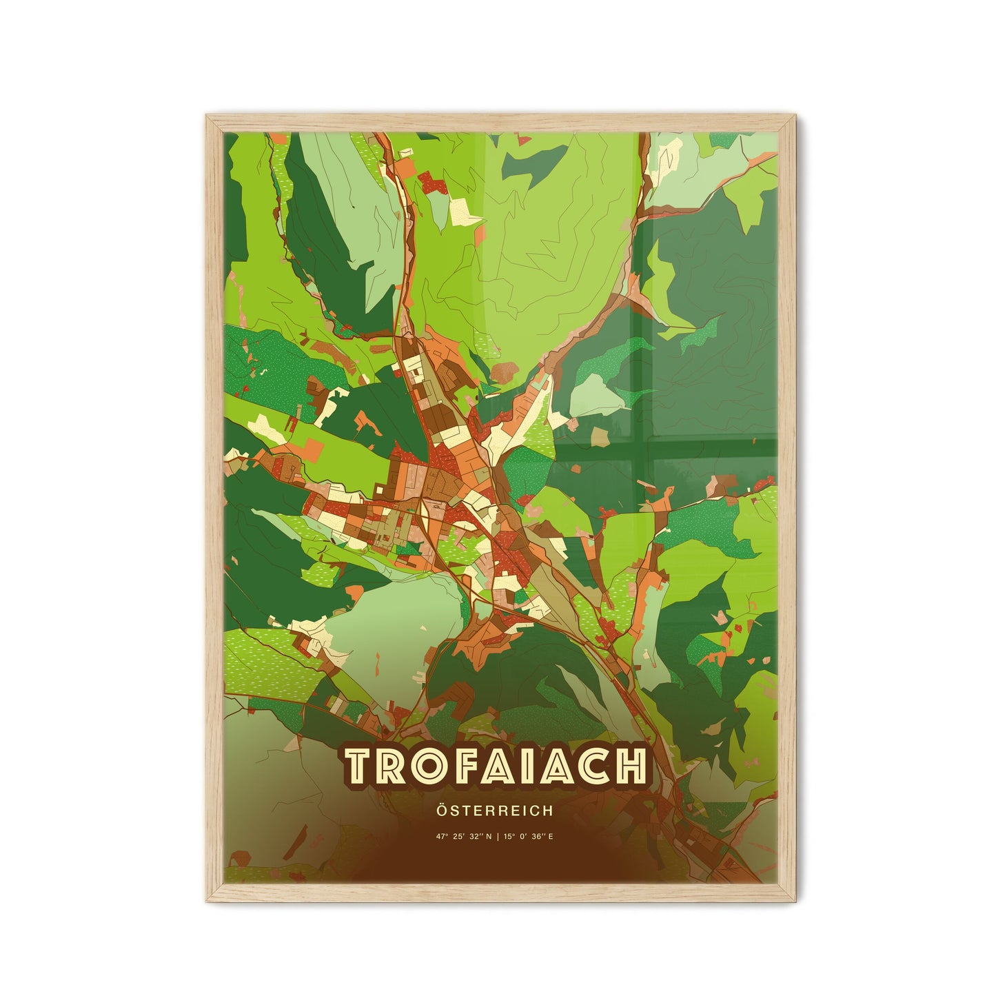 Colorful TROFAIACH AUSTRIA Fine Art Map Farmhouse