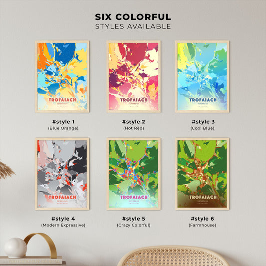 Colorful TROFAIACH AUSTRIA Fine Art Map Blue Orange