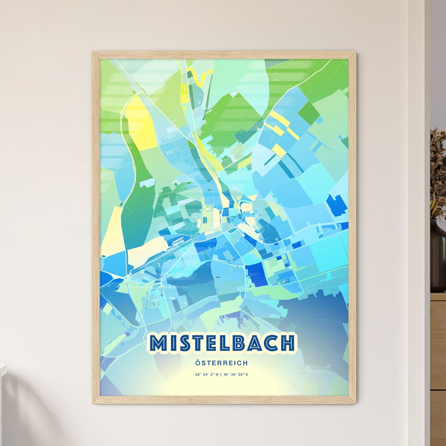 Colorful MISTELBACH AUSTRIA Fine Art Map Cool Blue