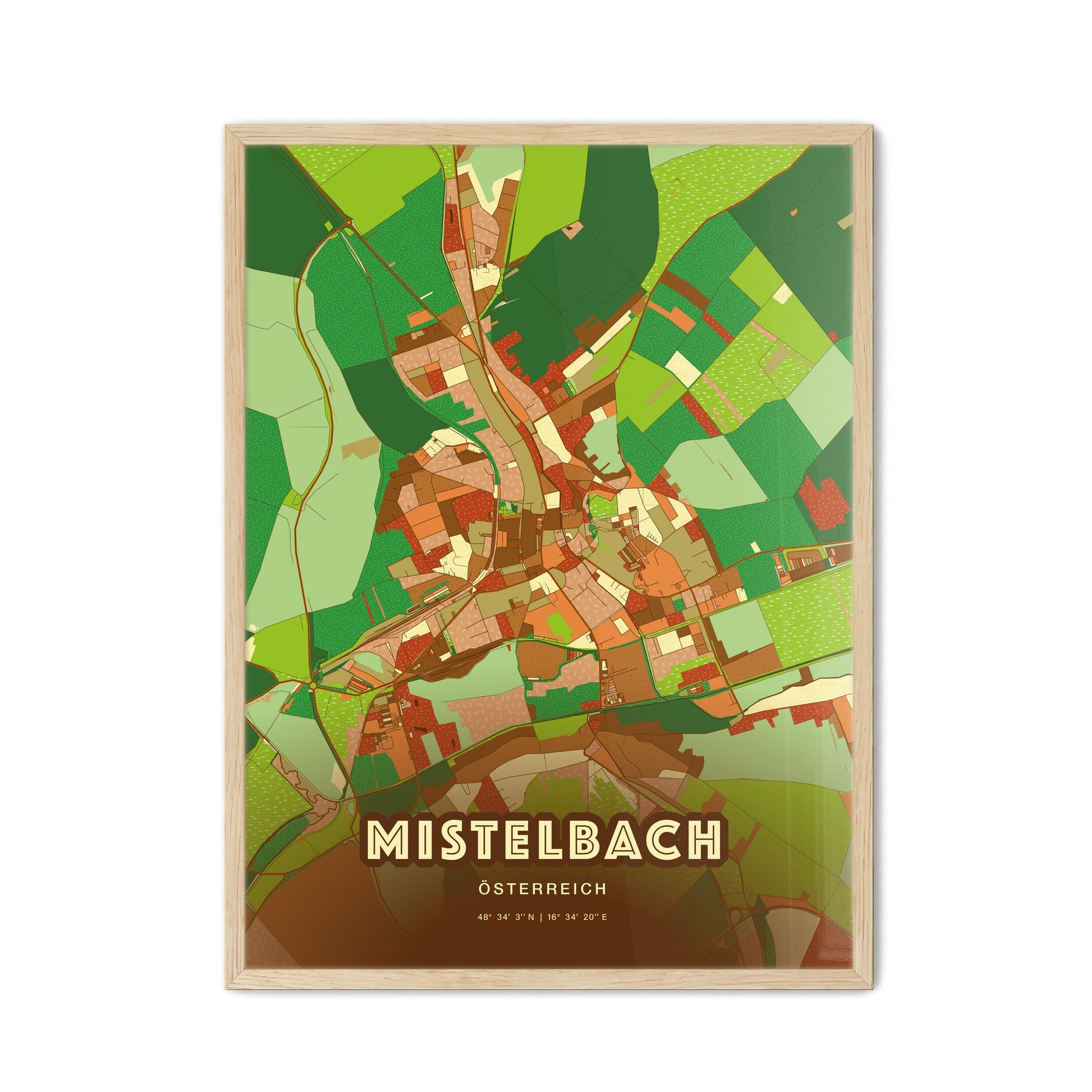 Colorful MISTELBACH AUSTRIA Fine Art Map Farmhouse