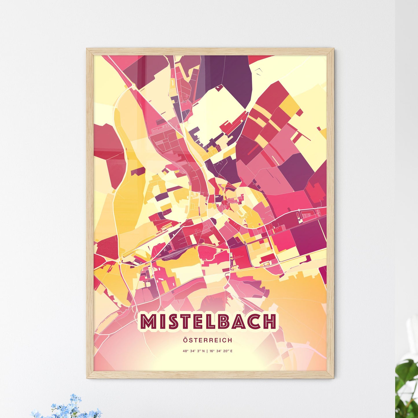 Colorful MISTELBACH AUSTRIA Fine Art Map Hot Red