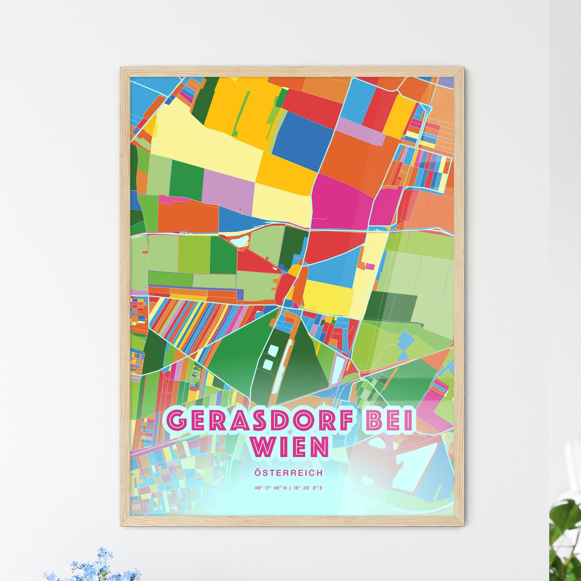 Colorful GERASDORF BEI WIEN AUSTRIA Fine Art Map Crazy Colors