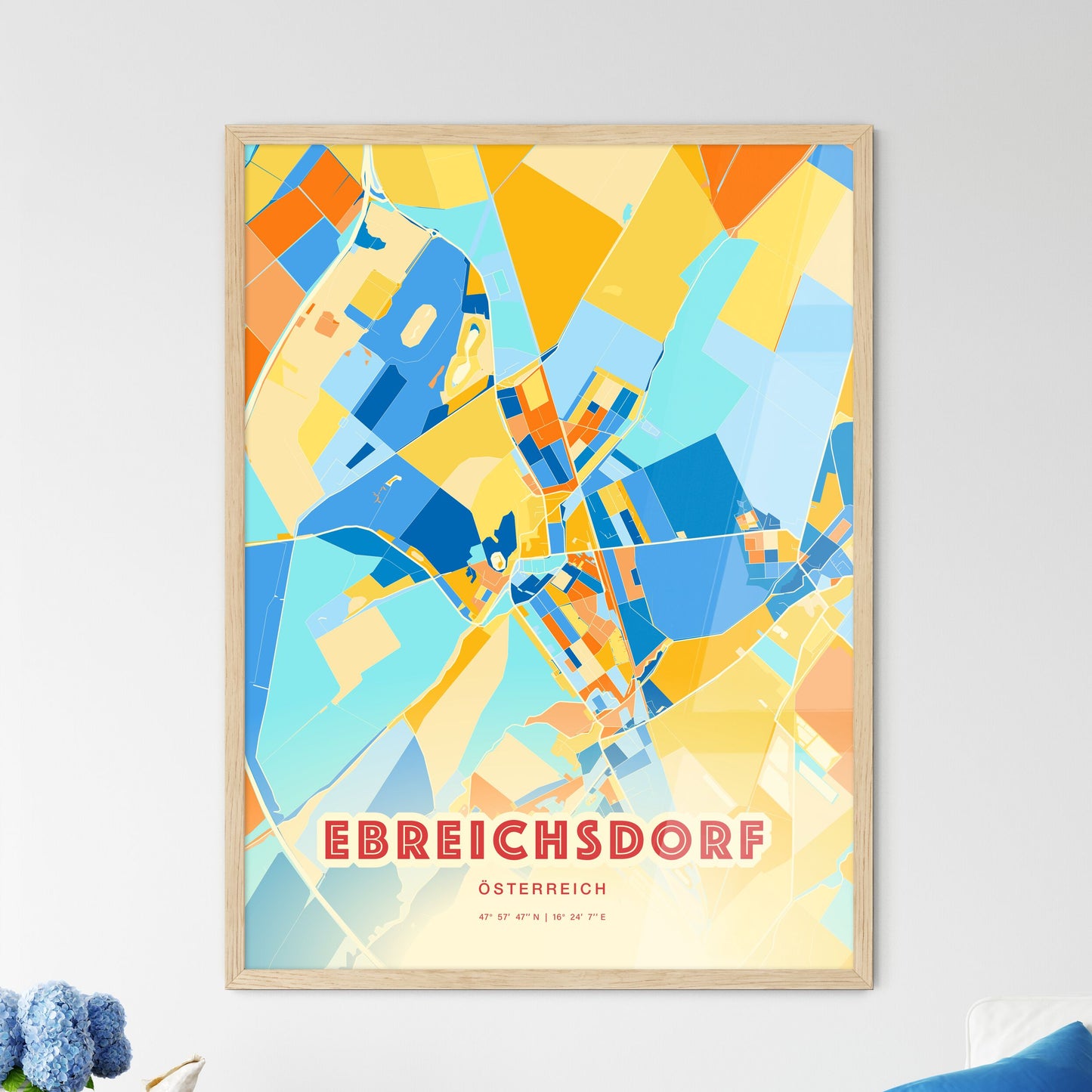 Colorful EBREICHSDORF AUSTRIA Fine Art Map Blue Orange