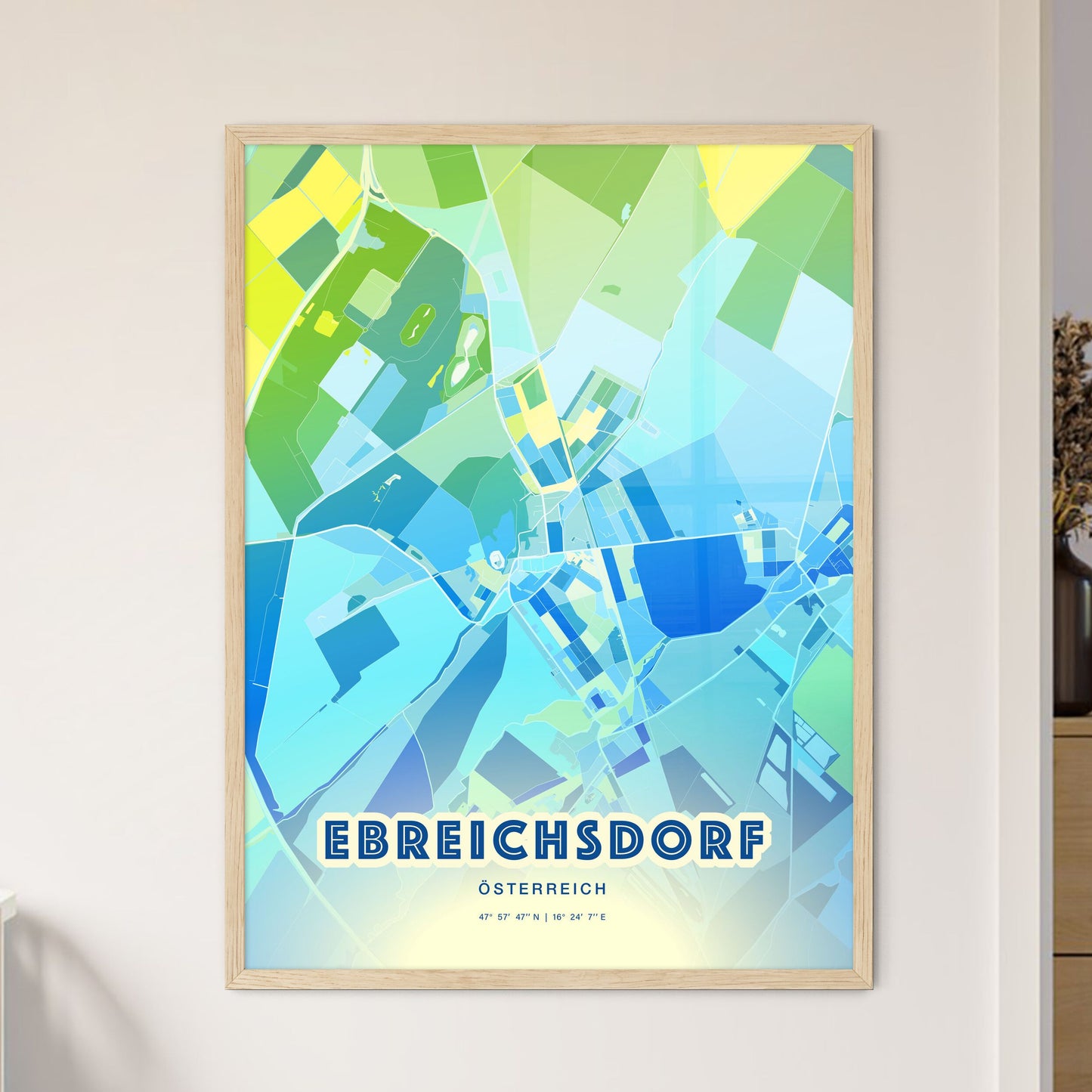 Colorful EBREICHSDORF AUSTRIA Fine Art Map Cool Blue