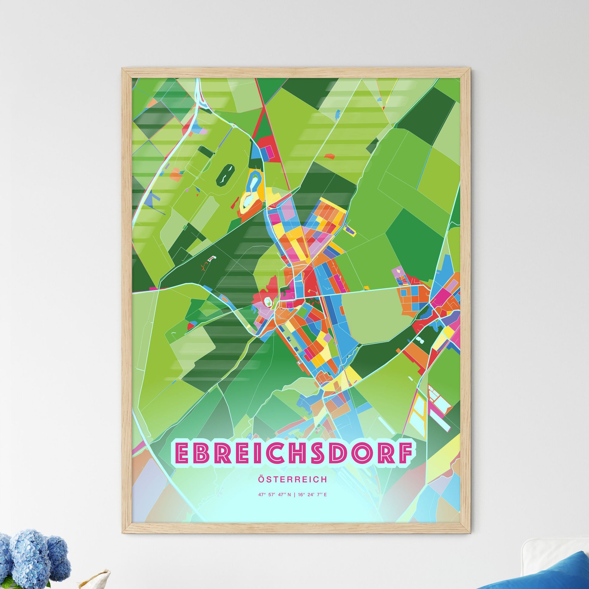 Colorful EBREICHSDORF AUSTRIA Fine Art Map Crazy Colors
