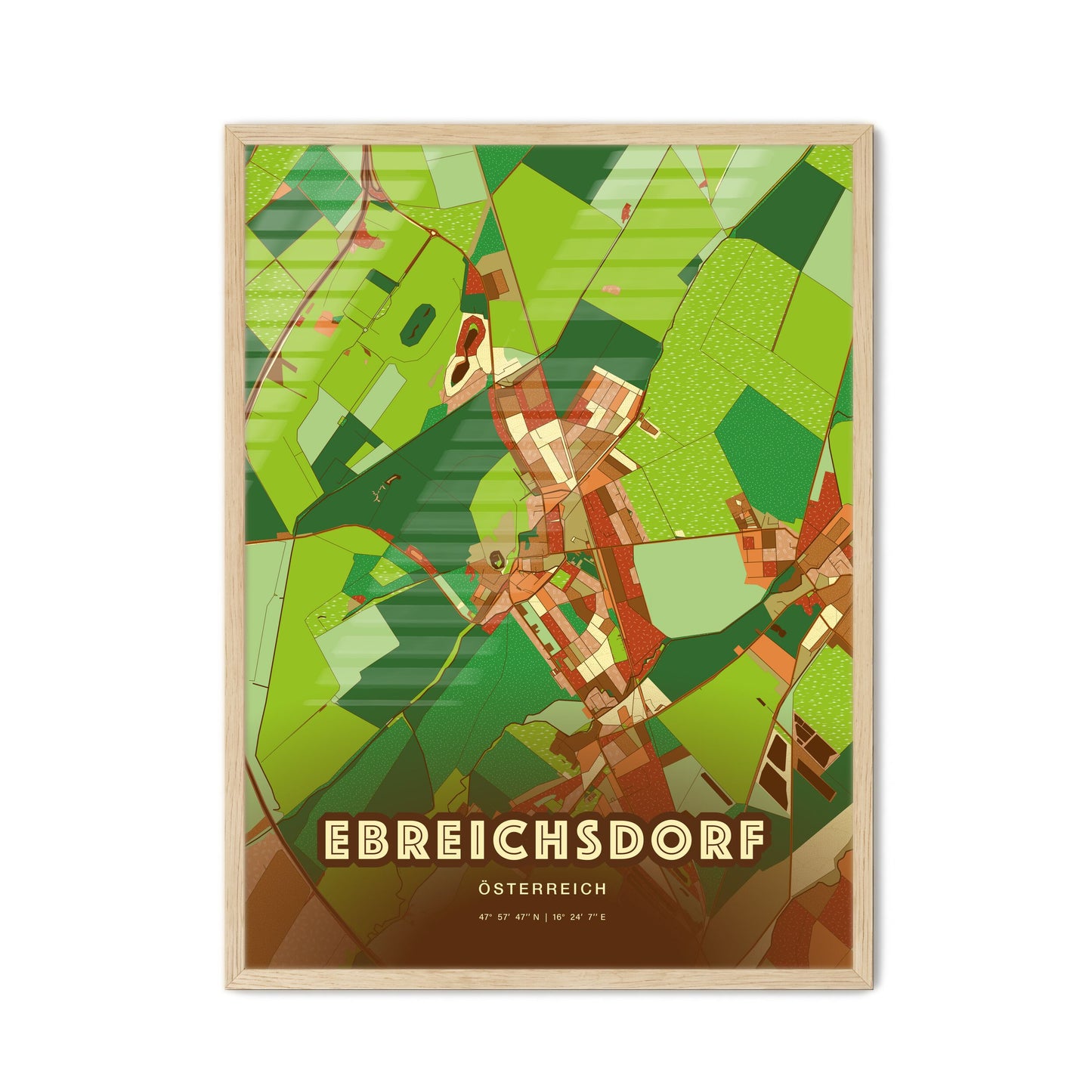 Colorful EBREICHSDORF AUSTRIA Fine Art Map Farmhouse