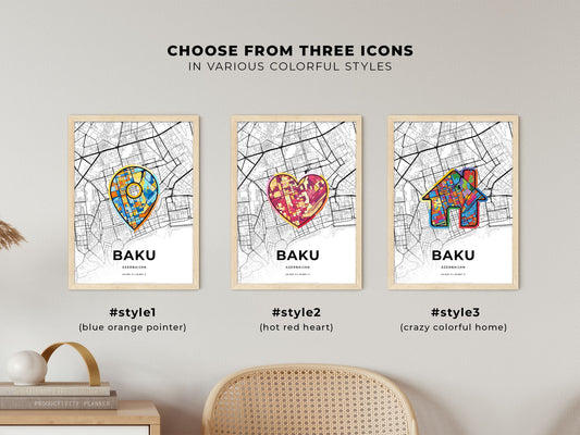 Baku Azerbaijan maps with colorful icons