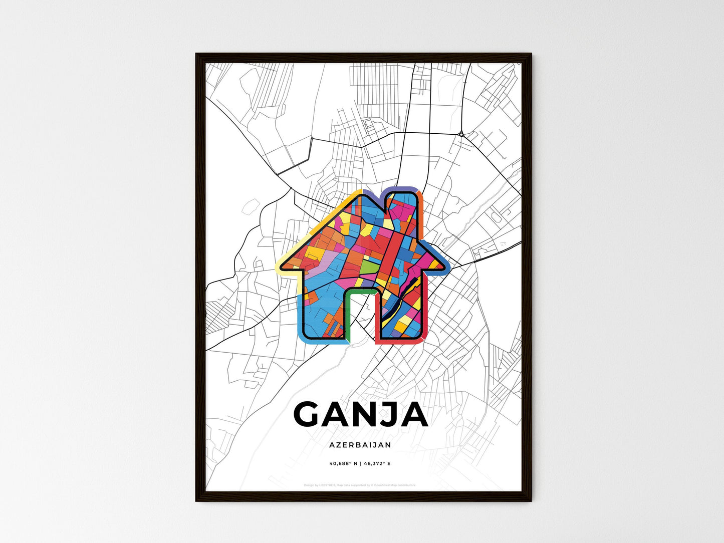 Ganja Azerbaijan wedding art map with home icon