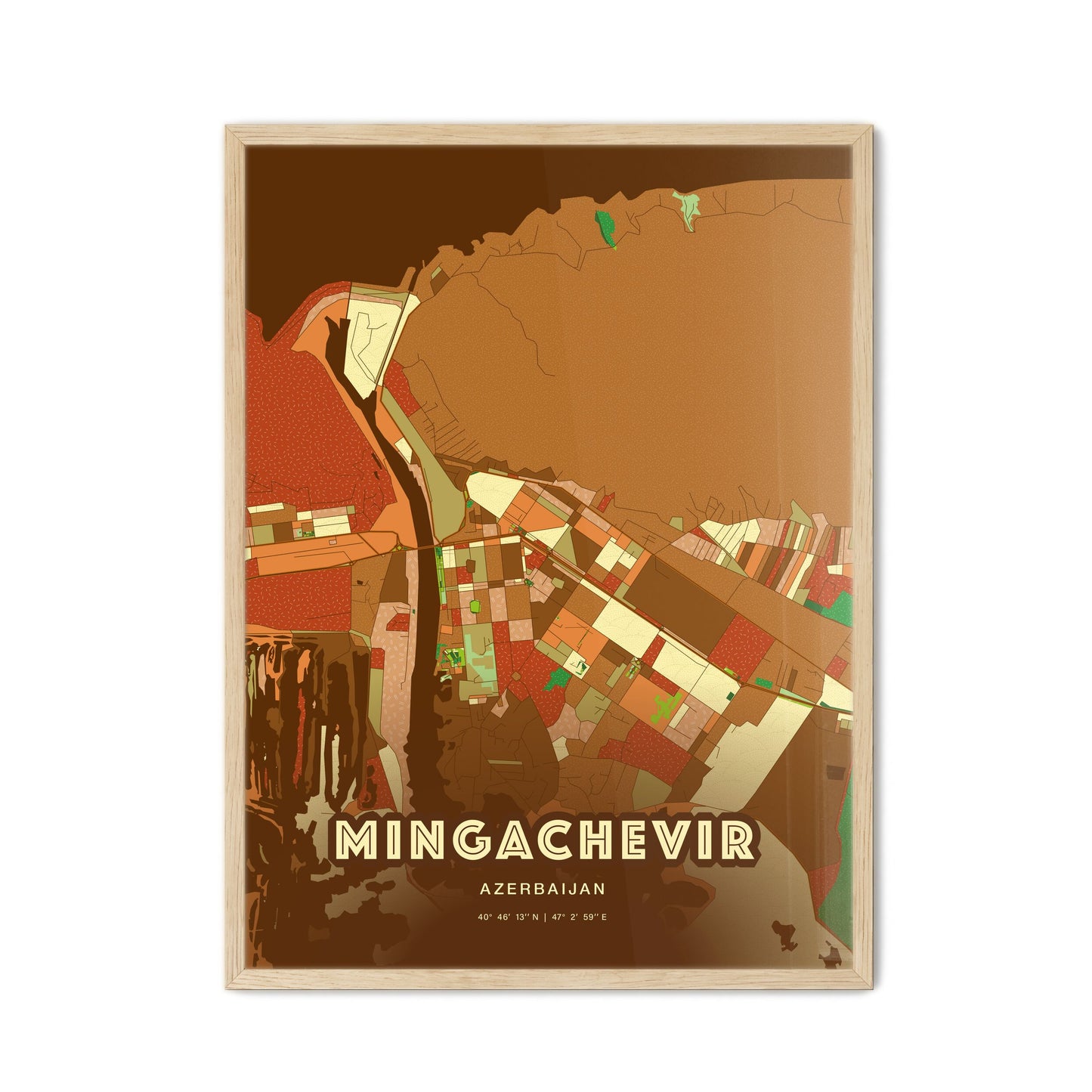 Colorful MINGACHEVIR AZERBAIJAN Fine Art Map Farmhouse