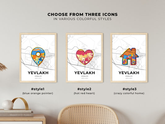 Yevlakh Azerbaijan maps with colorful icons