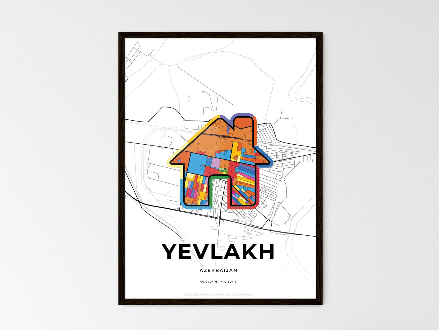 Yevlakh Azerbaijan wedding art map with home icon