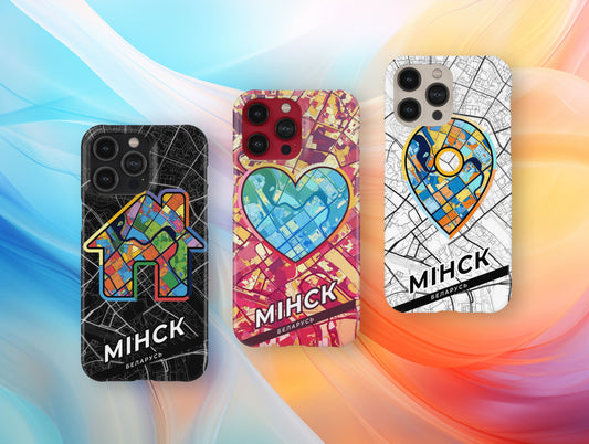 Мінск Беларусь slim phone case with colorful icon. Birthday, wedding or housewarming gift. Couple match cases.