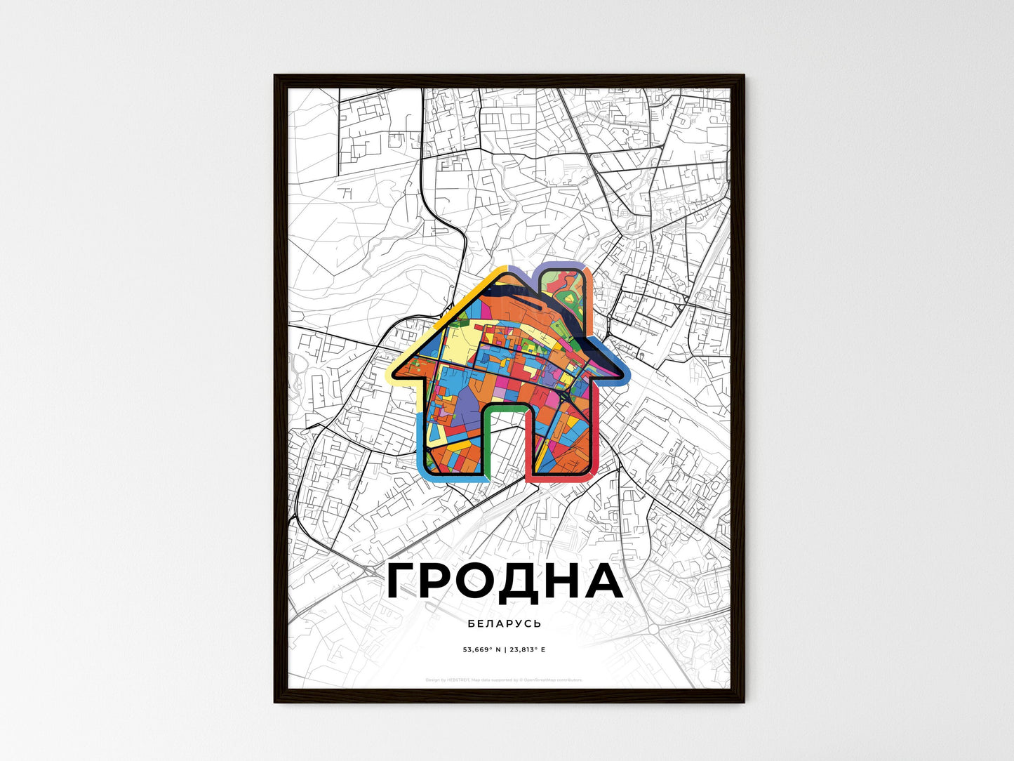 Grodno Belarus wedding art map with home icon
