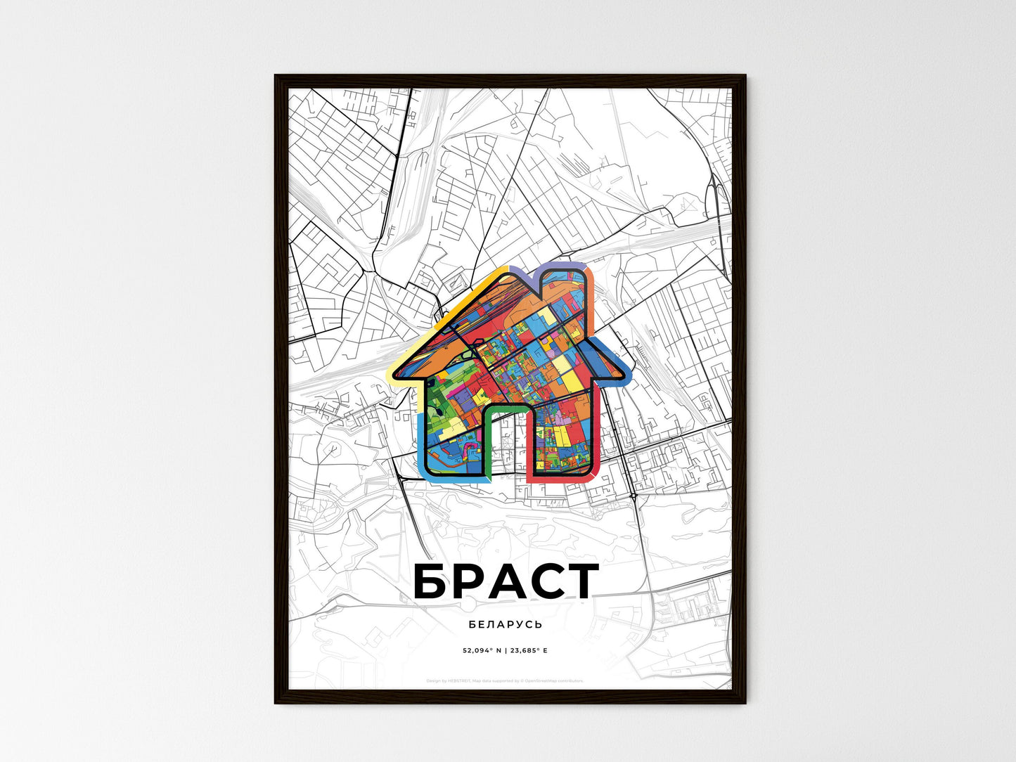 Brest Belarus wedding art map with home icon