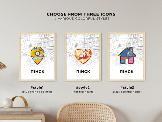 Pinsk Belarus maps with colorful icons