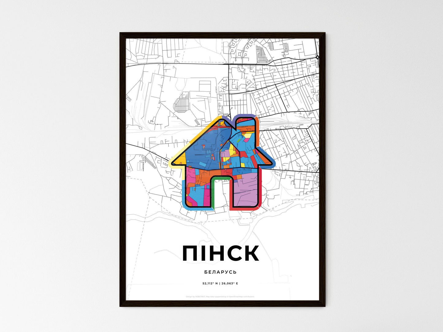 Pinsk Belarus wedding art map with home icon
