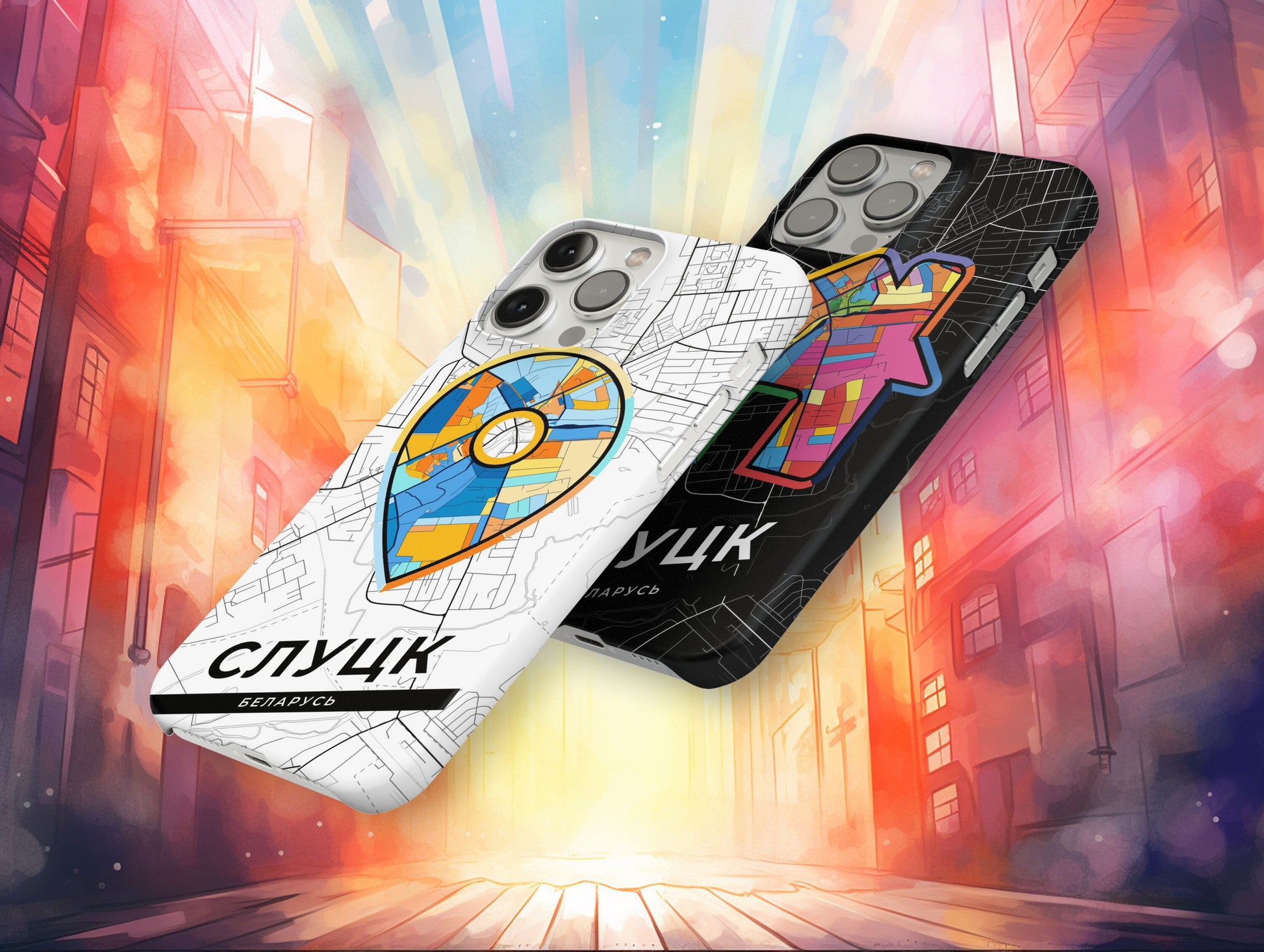 Слуцк Беларусь slim phone case with colorful icon. Birthday, wedding or housewarming gift. Couple match cases.