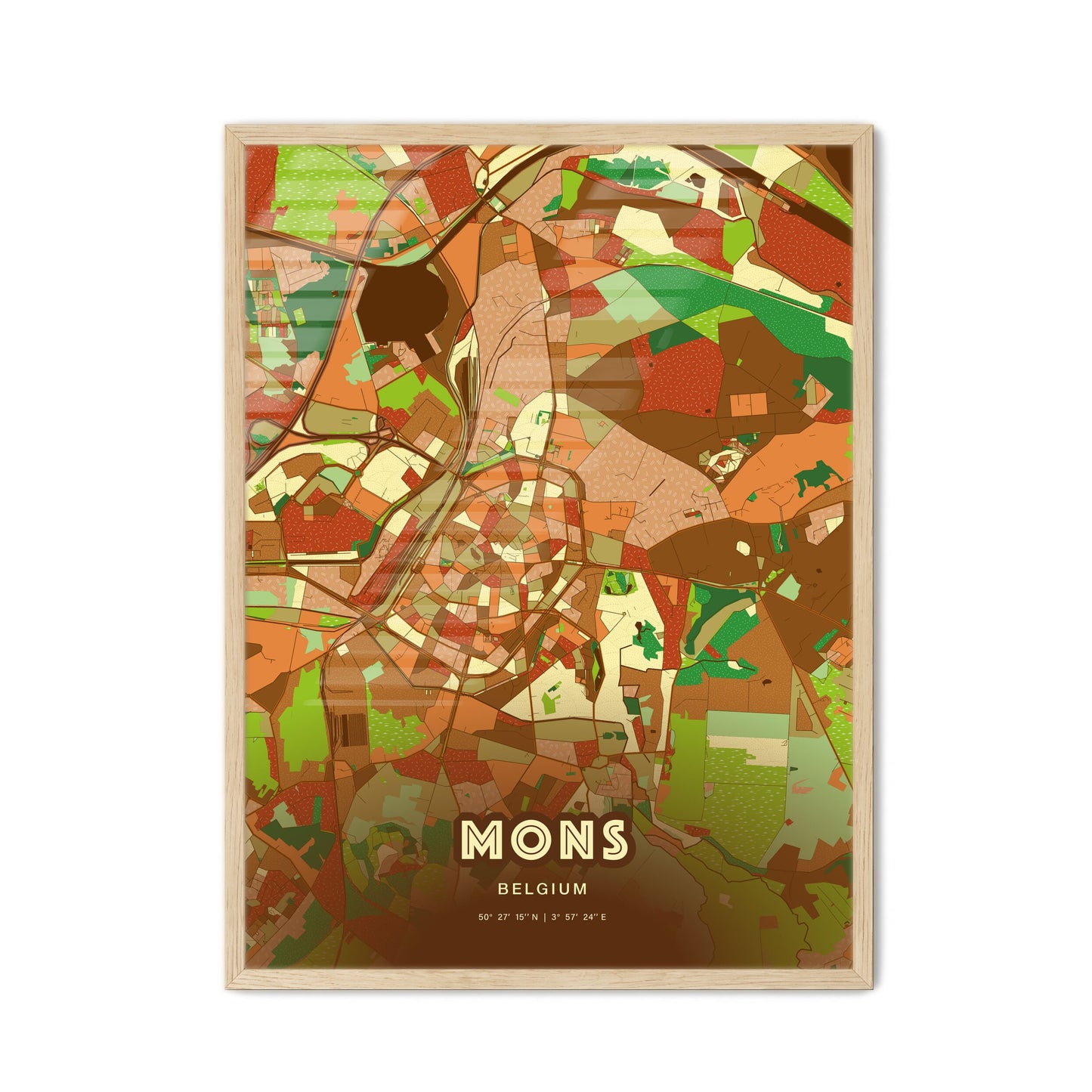 Colorful MONS BELGIUM Fine Art Map Farmhouse