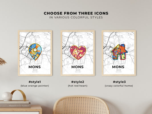 Mons Belgium maps with colorful icons