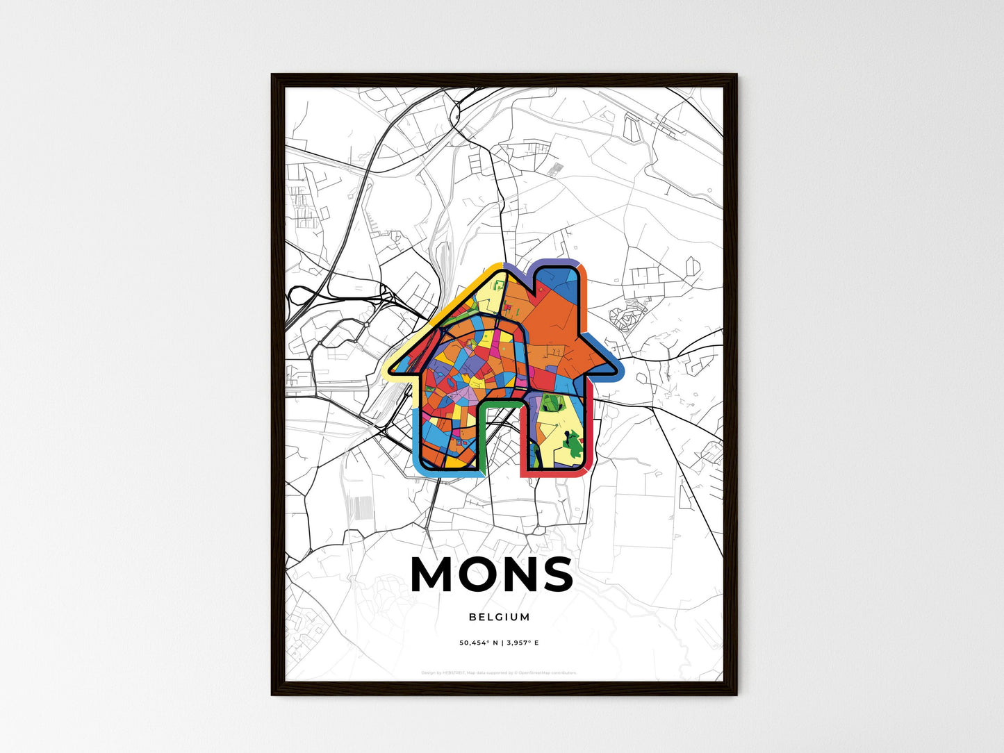 Mons Belgium wedding art map with home icon