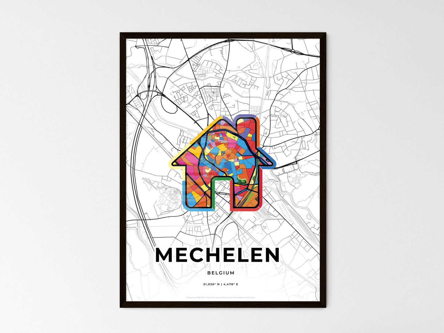 Mechelen Belgium wedding art map with home icon