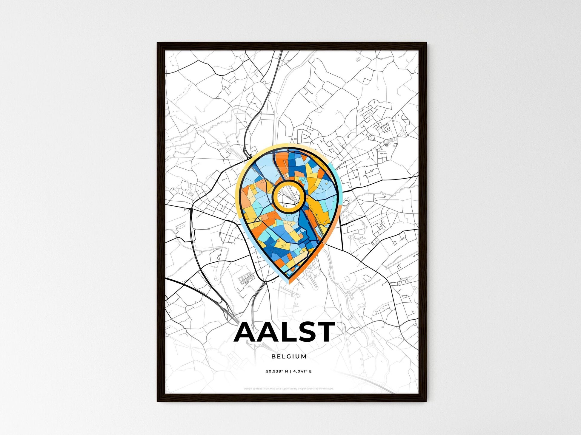 AALST BELGIUM minimal art map with a colorful icon. Where it all began, Couple map gift. Style 1