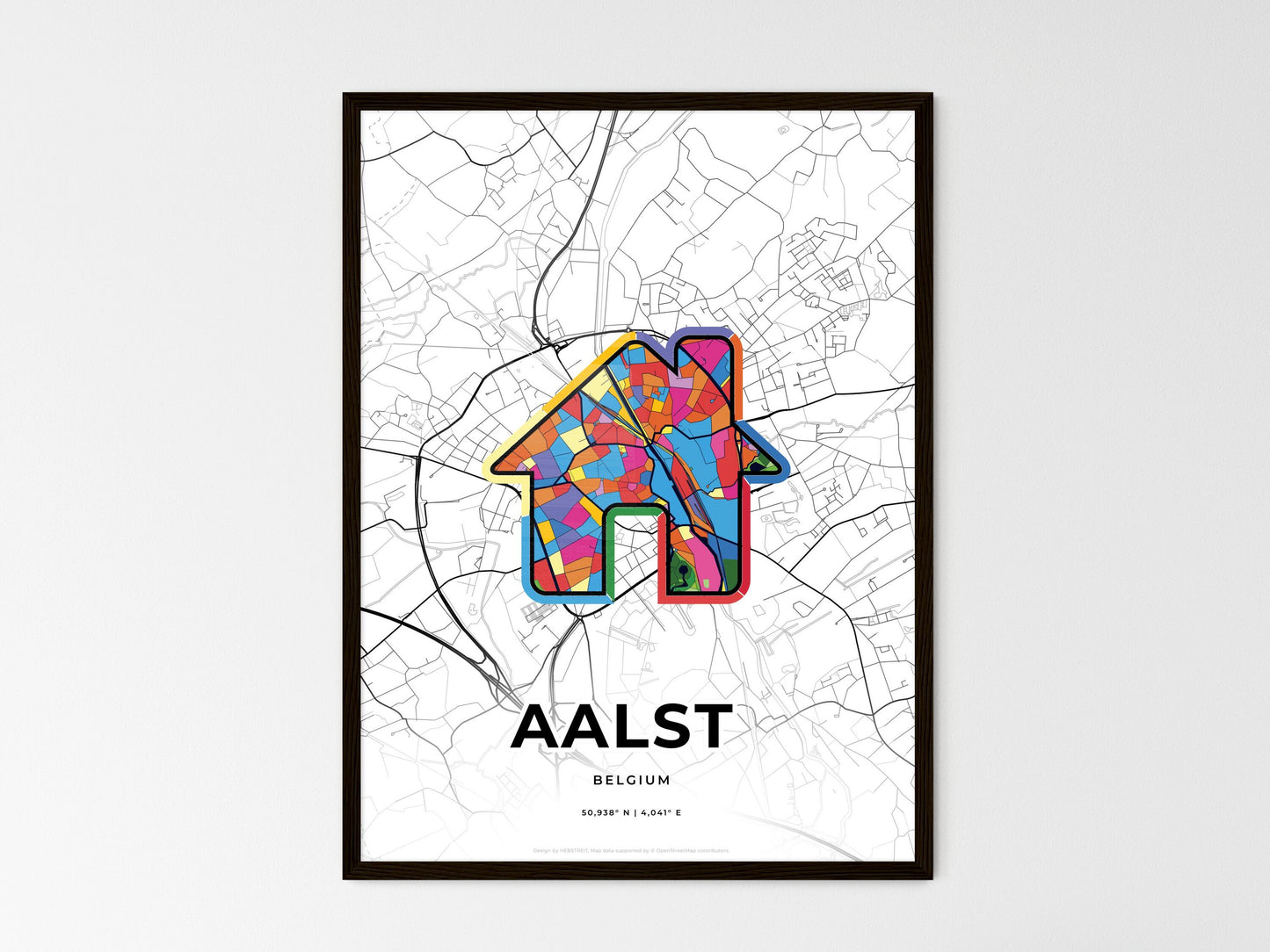 AALST BELGIUM minimal art map with a colorful icon. Where it all began, Couple map gift. Style 3