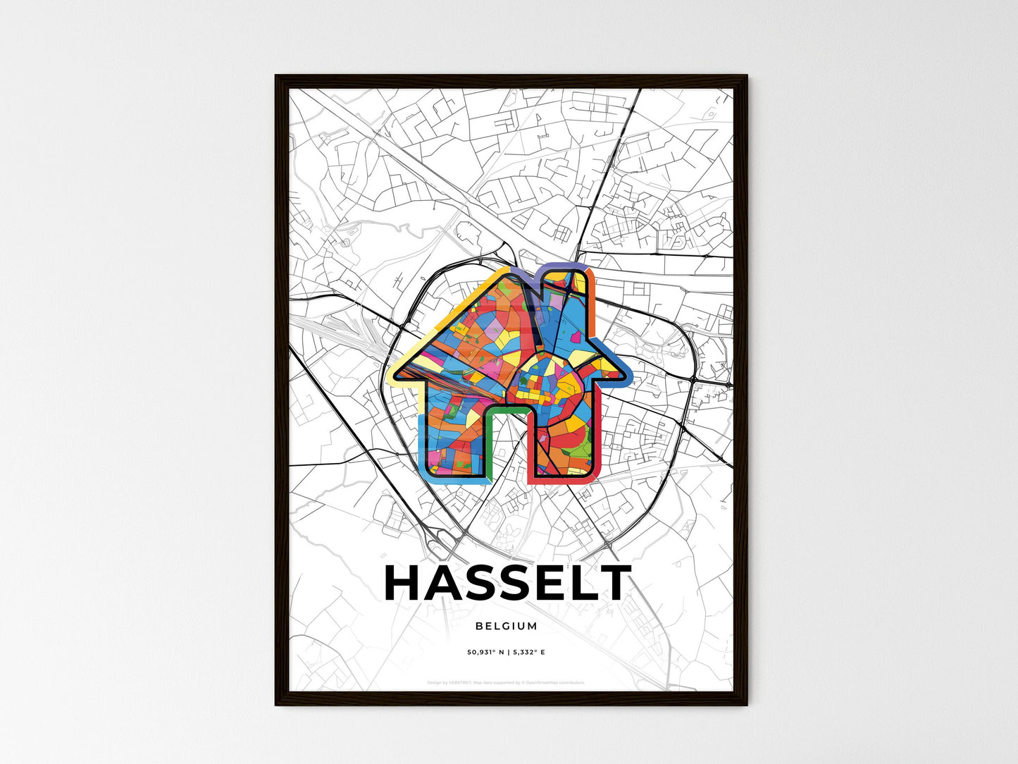 Hasselt Belgium wedding art map with home icon