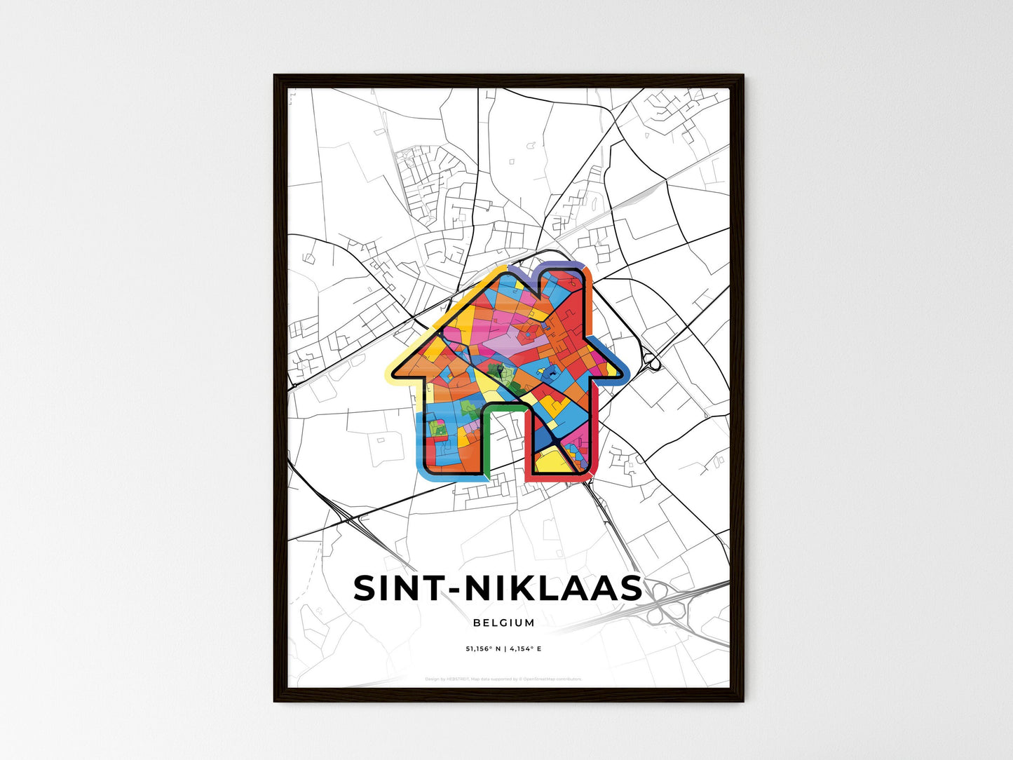 Sint-Niklaas Belgium wedding art map with home icon