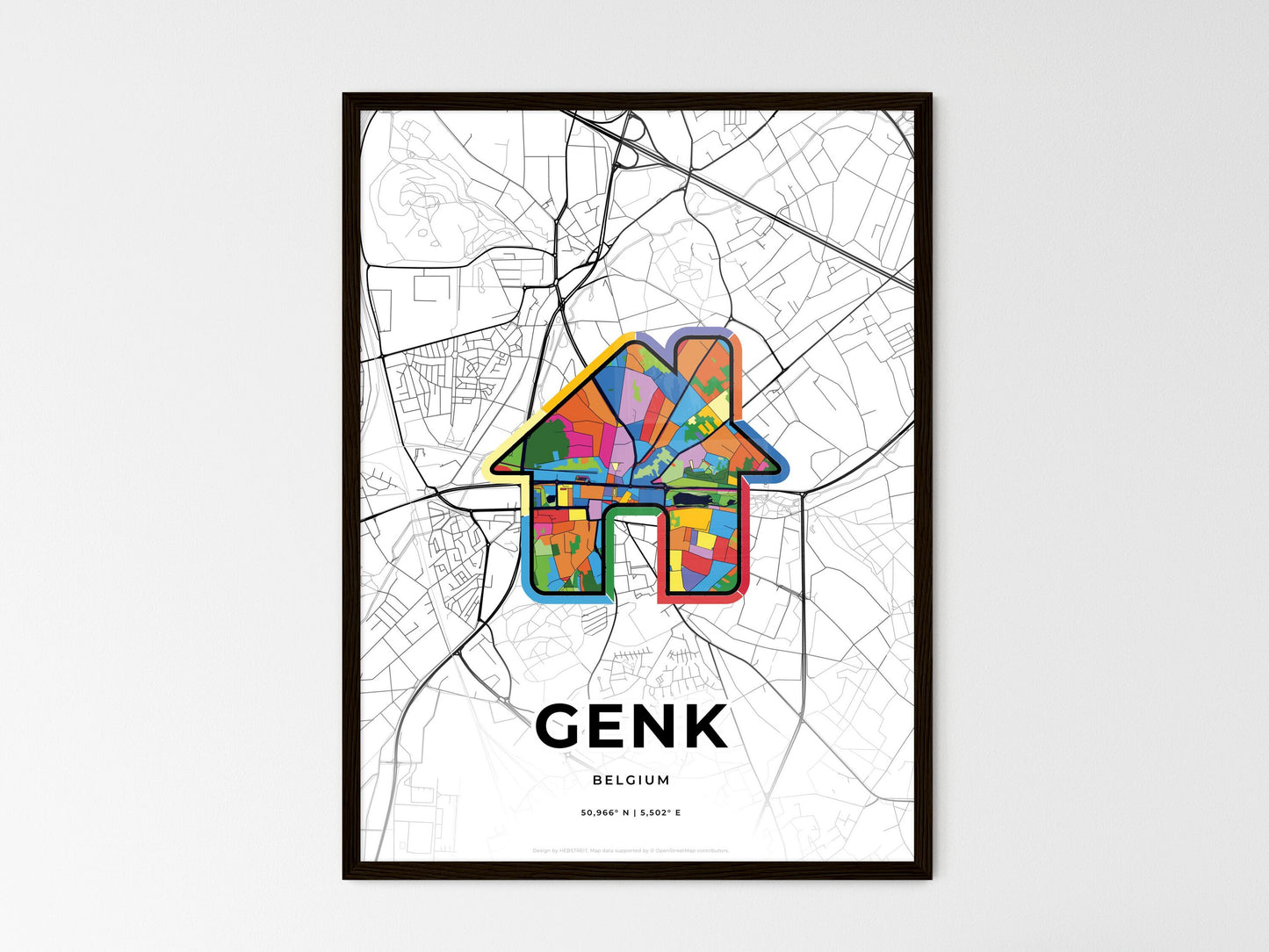 Genk Belgium wedding art map with home icon