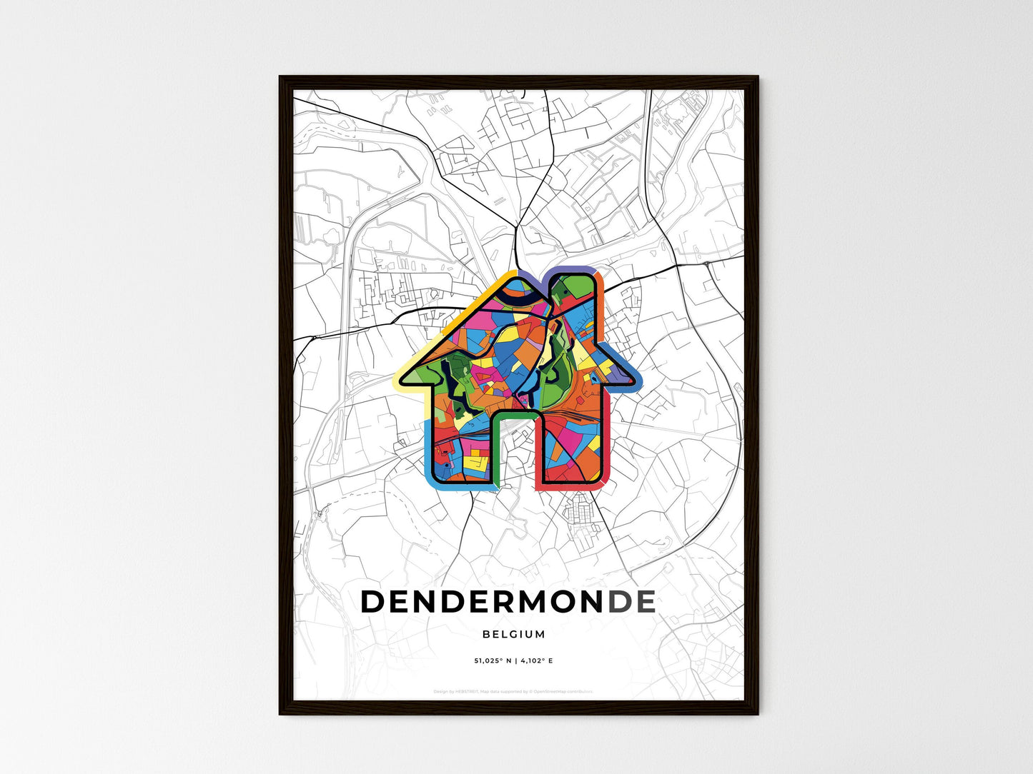 Dendermonde Belgium wedding art map with home icon